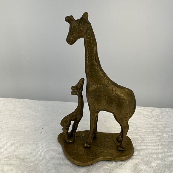 MCM Brass Giraffe Mother & Baby Figurine Statue 7" - Picture 3 of 7